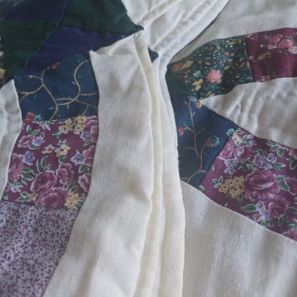 Vintage Full-Size Quilt Double Wedding Rings + 2 Pillow Shams (Colcha) - Picture 7 of 12